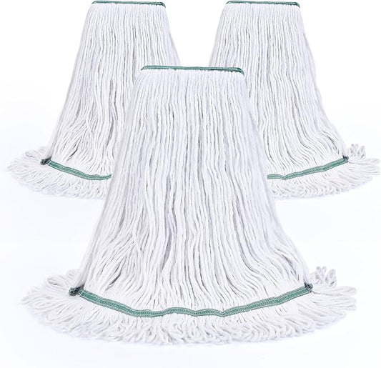 Matthew Cleaning Synthetic Rayon Mop Head Replacement, Chemical Resistant 4-Ply Looped End Commercial Mops for Floor Cleaning and Finishing, 16 oz Medium, 3 Pack