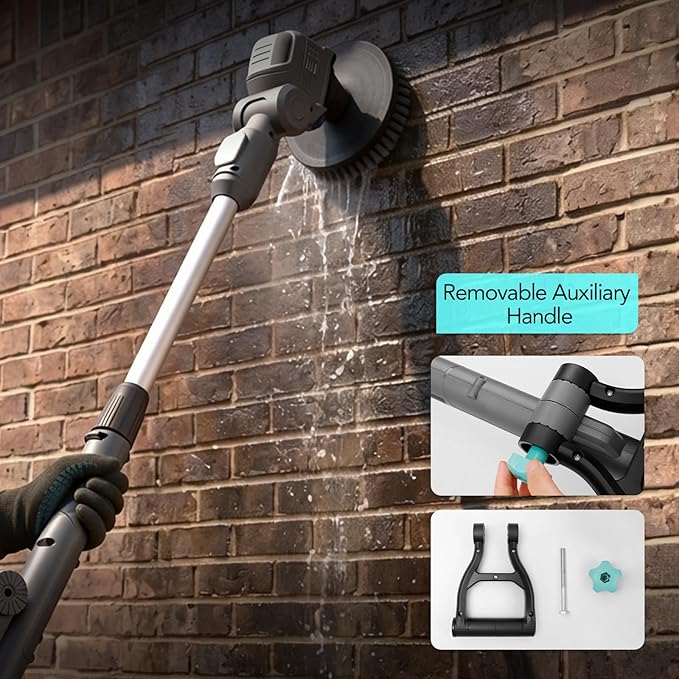 20V Cordless Electric Spin Scrubber with Replaceable Battery & Long Handle - Includes 8 Replaceable Brush Heads for Bathroom, Tile, Grout, Shower, Bathtub, Kitchen, Car & Outdoor Cleaning