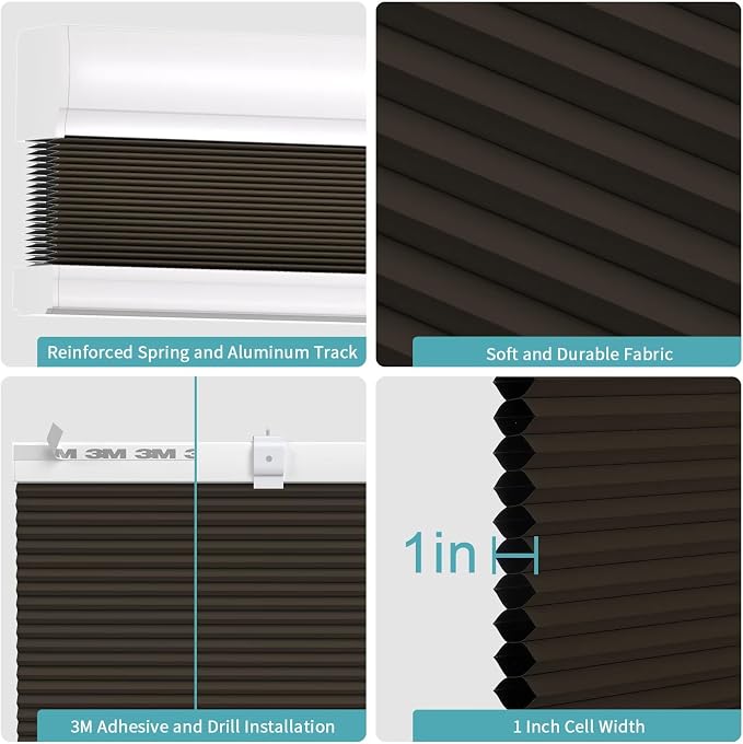 MYshade Cordless Cellular Window Shades No Tools No Drill Blackout Blinds for Indoor Windows Size 52" Wide X 72" Height Taupe Room Darkening Window Blinds for Bedroom, Bathroom, Kitchen, Living Room