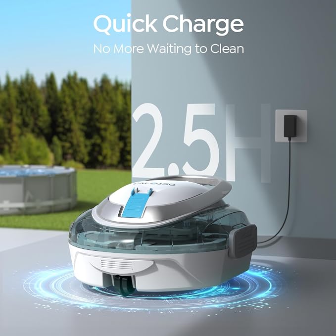 Robotic Pool Cleaner Cordless Automatic Pool Vacuum for Above Ground Pools, Sky Blue
