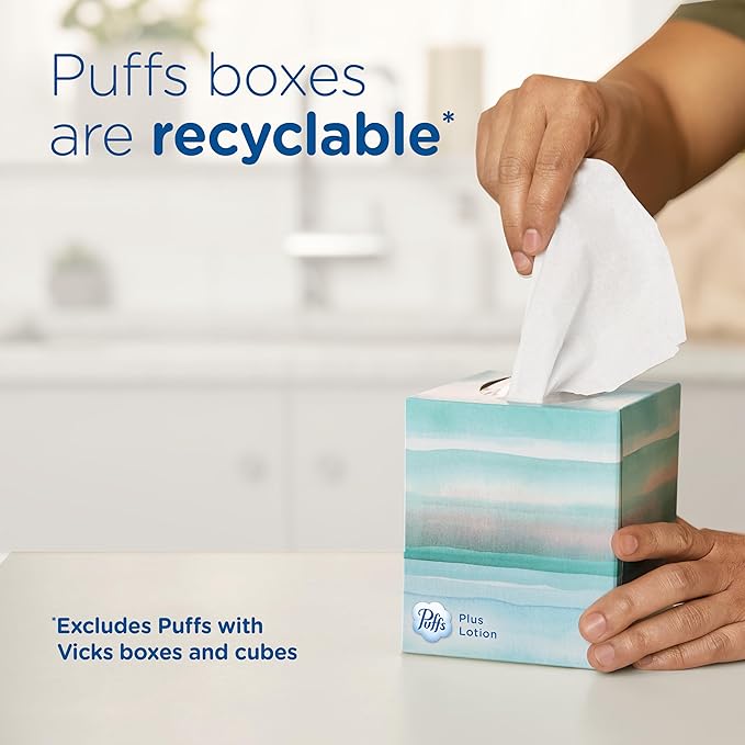 Puffs Ultra Soft Facial Tissues, 4 Family Size Boxes, 124 Facial Tissues per Box, Allergies and Colds