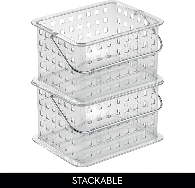 iDesign Small Clear Shower Caddy with Handle, Portable Shower Organizer for Dorm or Bathroom, 3-Pack