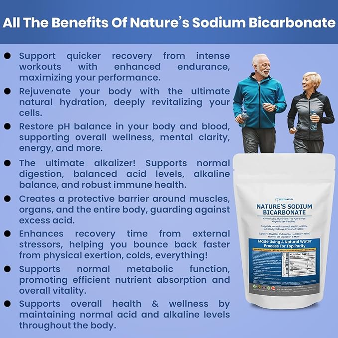Nature’s Sodium Bicarbonate Organic Use Aluminum Free Baking Soda. No Chemical Pure Baking Soda Powder For Health & Wellness. Sodium Bicarbonate 2 lb
