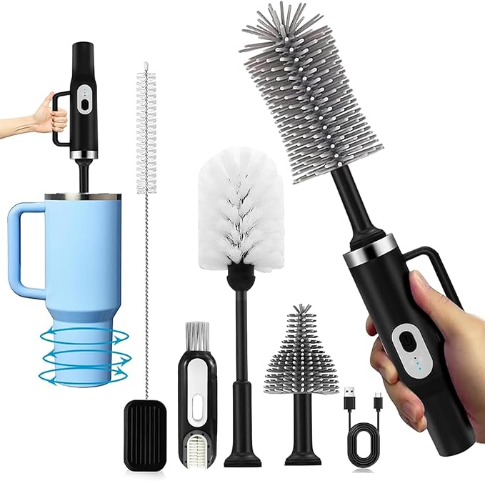 5-in-1 Long Handle Electric Water Bottle Brush, Straw Cleaner Brushes with Removable Brush Head, Water Bottle Brush, Bottle Brush,for Stanley Cups, Baby Bottles, Pacifiers