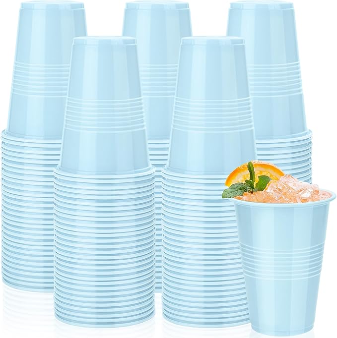 Kochorie 50 Pack Disposable Plastic Cups 16 Oz Solid Color Drinking Cups Party Supplies Strong and Sturdy Drinkware Cup For Birthday, Wedding, Baby Shower, Gender Reveal Party & Daily Use, Light Blue