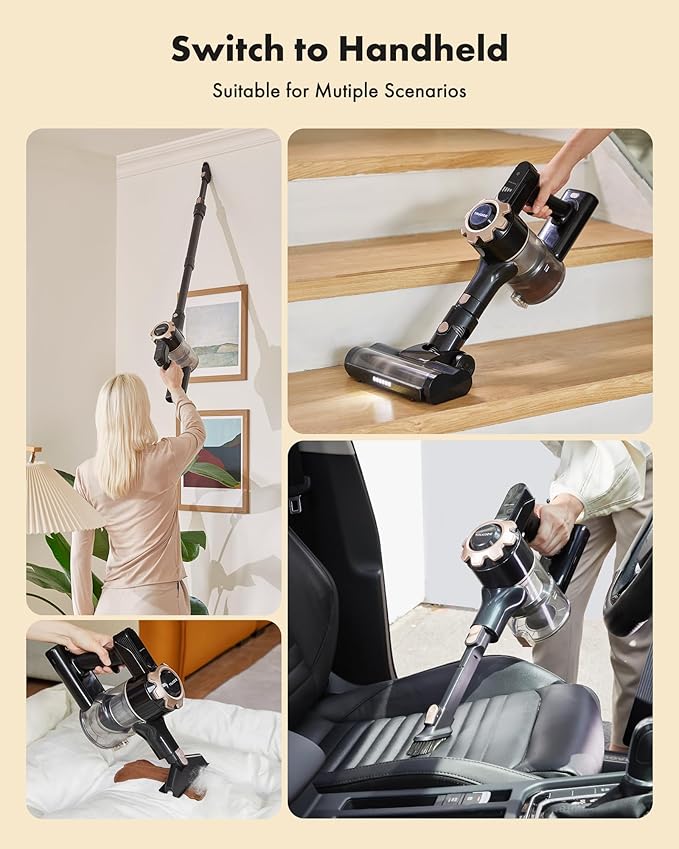 Trucozie Cordless Vacuum Cleaner, 8-in-1 Lightweight Stick Vacuum with 45mins Runtime, Powerful Suction, Vacuum Cleaners for Home, Hardwood Floors, Carpet, Pet Hair, Black