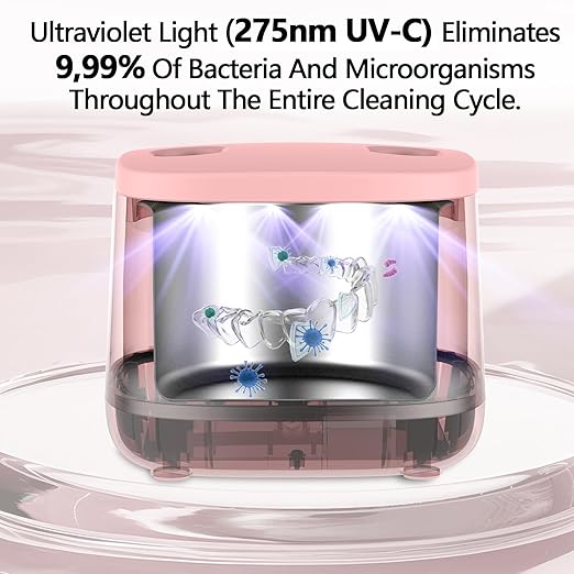 Dental Ultrasonic Retainer Cleaner Machine-45khz, Cleaning for Dentures, Mouth Guards, Aligners, Night Guards, Braces, Toothbrush Heads & Jewelry,Protable UV Retainer Cleaning Pod for Home &Travel