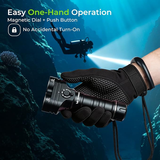 Wurkkos DL05 6000LM Scuba Dive Light, 14H Long Runtime LED Underwater Flashlight, IPX8 Waterproof 100M Rechargeable Submersible Torch with Type-C, Handheld Tactical Light for Snorkeling, Night Diving