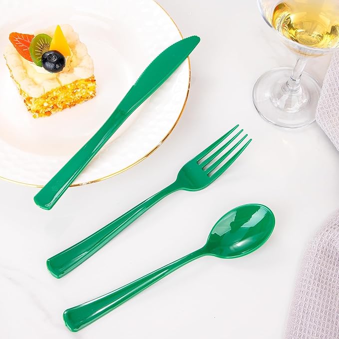WDF 160 Pcs Green Plastic Silverware - Heavy Duty Silverware Includes 80Forks, 40Spoons, 40Knives, Green Plastic Utensils Perfect for Party/Wedding/Birthday/Daily Using