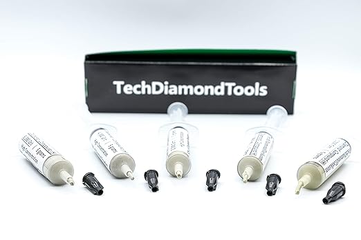 TechDiamondTools Diamond Polishing Compound Kit of 5 Polishing Paste USA Made 1200 1500 2000 3000 4000 Grit for Marble Glass Metal Rock Jewelry Resin Silver with High Concentration of Diamond Powder