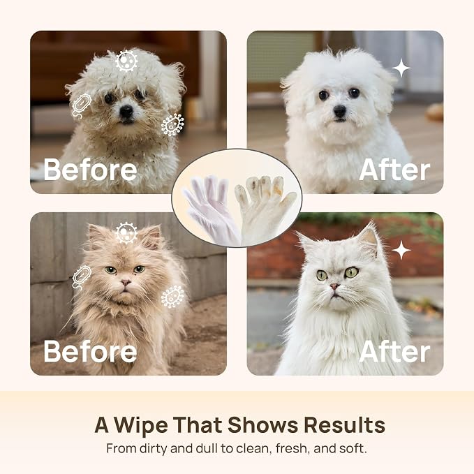 HICC PET Dog Wipes Cleaning Deodorizing Glove Wipes for Dogs, Cats & Horses, Vet Recommended Hypoallergenic Hydrating & Nourishing Pet Wipes for Eyes, Ears, Butt & Paws, No-Rinse, 20pcs Coconut Scent