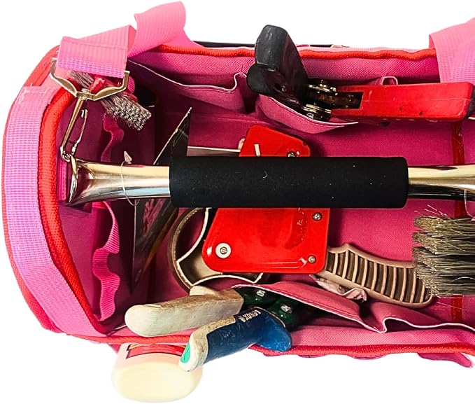 RAVEN 12.5" Pink Tool Carry-All Tool Bag | Premium Canvas with Multi-Pockets | Metal Handle & Rubber Feet | 12.5" x 9.5" x 8" | Best for Tools, Crafts & Supplies