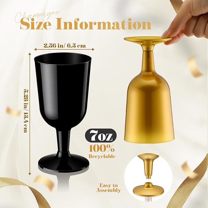 Jingmore 96 Pcs Plastic Wine Glasses 7 oz Plastic Goblets Party Disposable Wine Cups Hard Drinking Glasses with Stem Stackable Goblets Champagne Flutes for Wedding Toasting Birthday Party Supplies