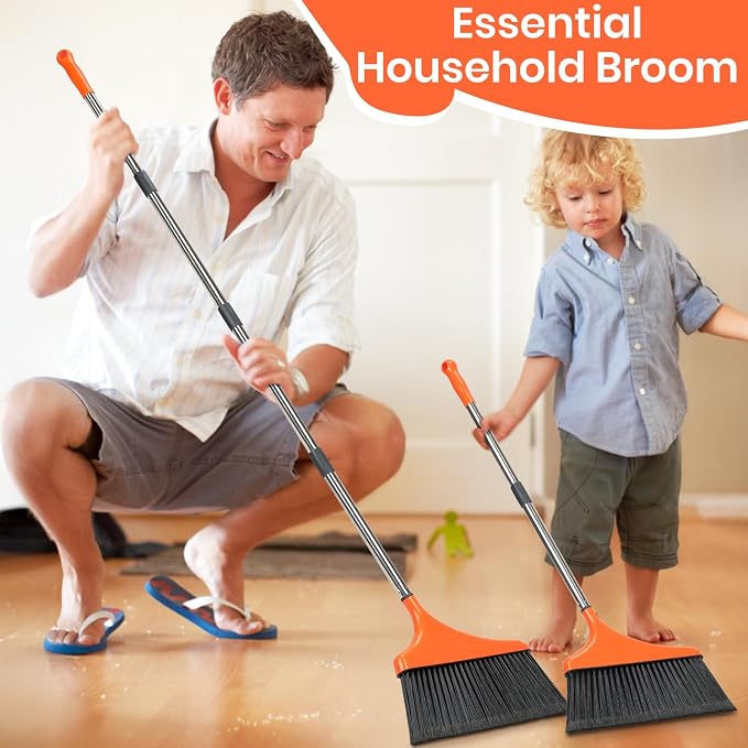 4 Pack Heavy-Duty Angle Broom and Large Commercial Dustpan
