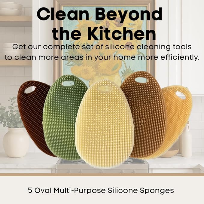 Silicone Dish Scrubber Set of 5 | Reusable Silicone Sponges for Dishes | BPA-Free Food Grade Kitchen Scrubbers | Non-Scratch for Dishes, Pots, Pans & Household Cleaning [Fall]