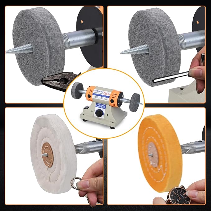 4" Jewelry Polisher- Adjustable Variable Speed Grinder Machine, Dental Buffer & Lathe- Includes 2 Cloth Wheels & 2 Abrasive Wheels, Safety Glasses & Compound