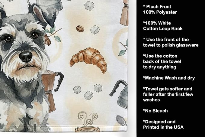Caroline's Treasures Miniature Schnauzer Coffee Bar Kitchen Towel Velour Plush Front and Cotton Loop Back Machine Washable