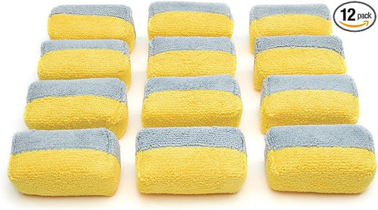 Autofiber Mini [Saver Applicator Terry] Ceramic Coating Applicator Sponge | 12 Pack | with Plastic Barrier to Reduce Product Waste. (Gold/Gray)