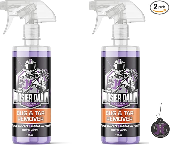 Hoosier Daddy 16oz Car Bug & Tar Remover - Fast-Acting Formula Dissolves Tough Bugs, Tar, & Sap - Easy Spray-On, Wipe-Off Solution for a Spotless Polished Finish + Air Freshener (2-Pack)