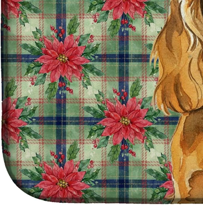 Caroline's Treasures Golden English Cocker Spaniel Christmas PoinsettIas Dish Drying Mat Absorbent Dish Drying Mat Pad for Kitchen Counter Dish Drainer Mat for Countertop, 14 x 21", Multicolor