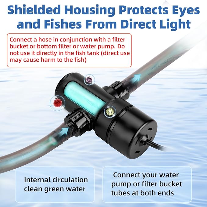 hygger 5W Aquarium U-V Light with Timer, 360° Protective Shield Clean Light for Crystal Clear Green Water, Submersible Fish Tank Cleaner for 10–40 Gallon Freshwater & Saltwater Aquariums