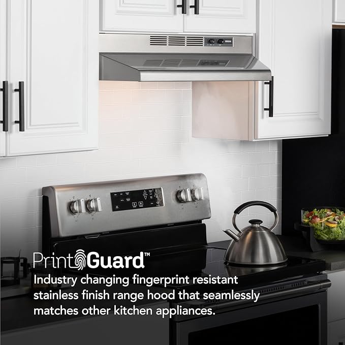 Broan-NuTone 30-Inch Fingerprint Resistant Convertible Under-Cabinet Range Hood, 230 Max Blower CFM, 30", Stainless Finish with PrintGuard