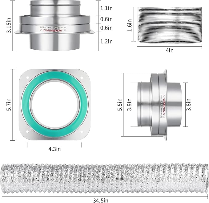 Magnetic Dryer Vent Coupling Connector Kit, DV180 Airtight Seal Coupling, Strong Magnet Quick Connection Self-Alignment Easy to Clean Included a 3ft 4" Duct & 2 Clamps