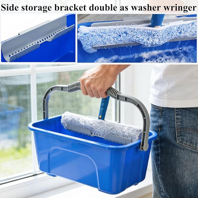 Window Cleaning Kit with 3 Gallon Bucket, 14 Inch Squeegee and Scrubber, 60 Inch Long Handle Window Cleaner Tool, Professional Window Washing Equipment for Home, RV and Commercial Use
