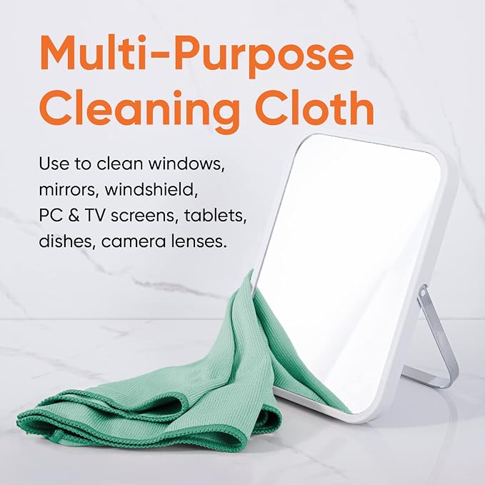 Superio Microfiber Glass Cleaning Cloth, Mirror & Window Miracle Cloth Lint & Streak Free, Washable, Large Eco-Friendly for Electronics, Cars, Tv Screens, Glasses... Cleans with Plain Water (14x16 2)