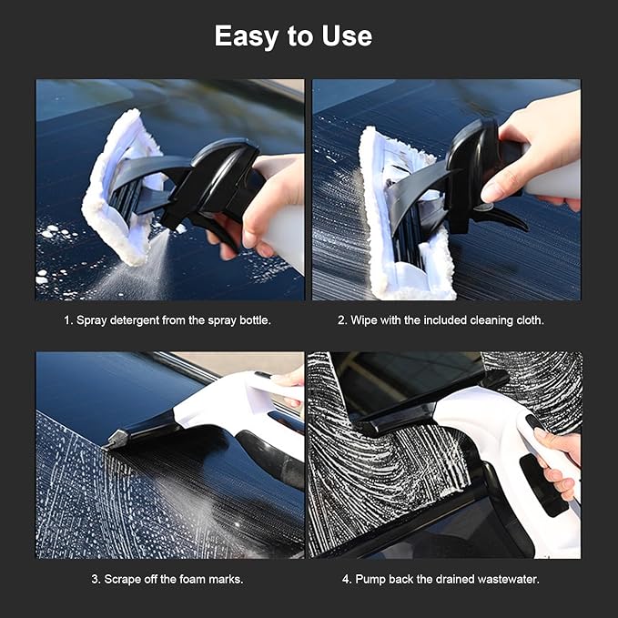 Window Vacuum Cleaner, Cordless 2.0KPA Suction Multifunctional Glass Cleaner with Spray and Auto Dirty Water Collection for Home and Car Black