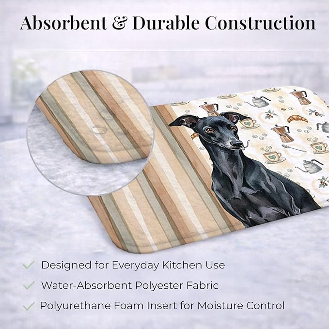 Caroline's Treasures Black Italian Greyhound Coffee Bar Dish Drying Mat Absorbent Dish Drying Mat Pad for Kitchen Counter Dish Drainer Mat for Countertop, 14 x 21", Multicolor