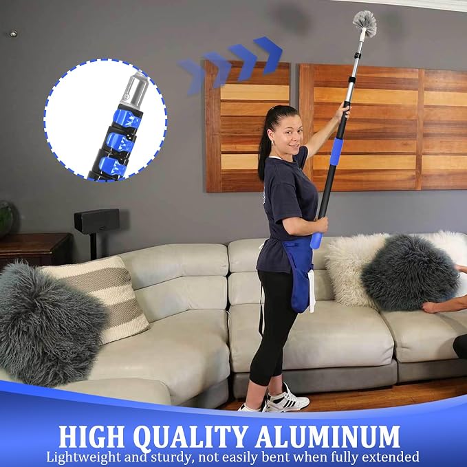 28FT Reach Telescopic Extension Pole, 5-20FT Multi-Purpose Extendable Pole with Universal Twist-on Metal Tip, Lightweight Sturdy Aluminum Paint Roller Extension Pole for Dusting Painting Cleaning