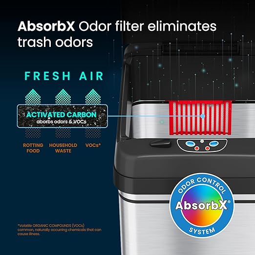 iTouchless 13 Gallon Sensor Trash Can with Deodorizer (2-Pack), Stainless Steel, Big Lid Opening (Base Version - No AC Adapter)