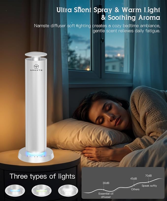 Wireless Scent Machine,1800 Sq.Ft APP Control LED Light Ultra Quiet | Waterless Cold Air Aromatherapy Diffuser, Button Control, Sleek Silver Design, for Modern Home & Bedroom