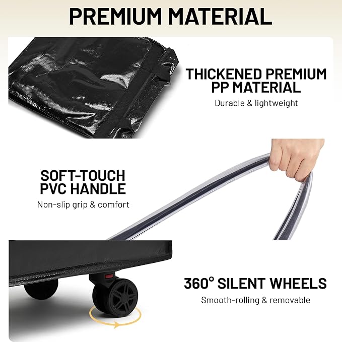 Fanwoli Reusable Grocery Bag with Wheels: Foldable Rolling Tote Bag with Removable Wheels and 4 Handles - 66L Large Capacity Shopping Bag for Groceries, Laundry, Trunk Storage