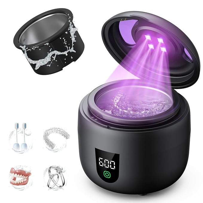 New Ultrasonic Retainer Cleaner Machine with Removable Inner Tank for Aligners, Mouth Guards, Jewelry – 180ml Capacity, 45kHz Ultrasonic Cleaner, 3 Modes, Digital Timer, Smart Pause & Quiet to 30dB