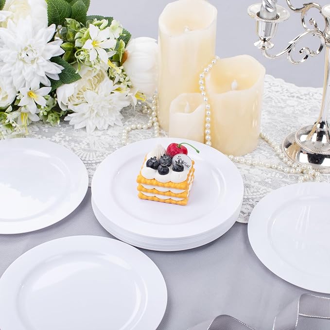 I00000 60 Pcs White Plastic Dessert Plates, 7inch Disposable Salad Plates, Premium Appetizer Plates for Party, White Plastic Plates for Wedding