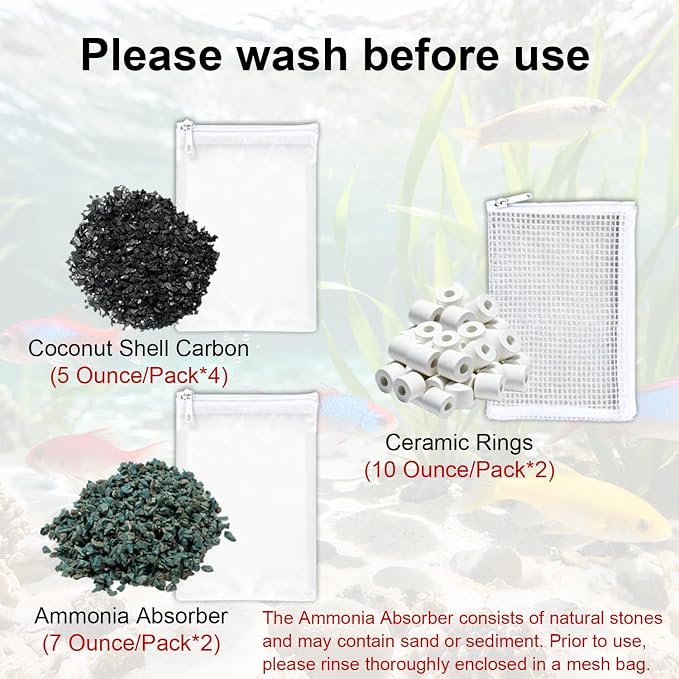 44-Piece Canister Filter Media Kit Replacement for Fluval 406/407 Canister Filter - Includes Carbon, Ammonia-Absorbing Pad, Sponges（2 Sets）