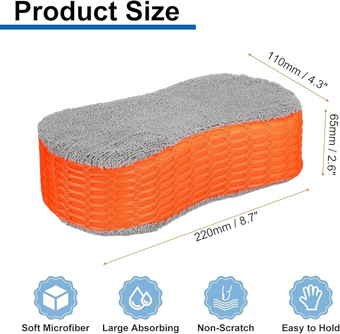 HARFINGTON 4pcs Microfiber Car Wash Sponge 8.7"x4.3" Non-Scratch Foam Applicator Pads for Car Detailing, Waxing, Conditioner Application, Paint Sealants, Orange