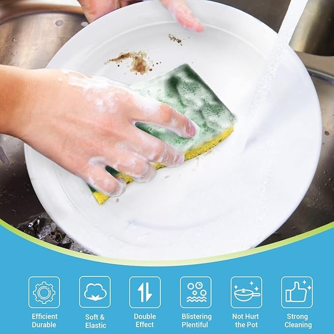 AIDEA Heavy Duty Scrub Sponge, Cleaning Sponge, Kitchen Dish Sponge, Effortless Cleaning Eco Scrub Pads for Dishes,Pots,Pans All at Once