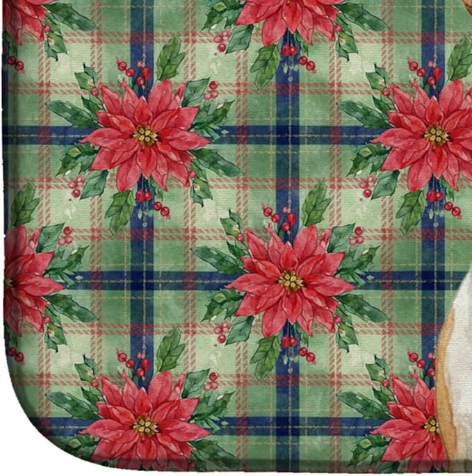 Caroline's Treasures Fawn and White Bull Terrier Christmas PoinsettIas Dish Drying Mat Absorbent Dish Drying Mat Pad for Kitchen Counter Dish Drainer Mat for Countertop, 14 x 21", Multicolor