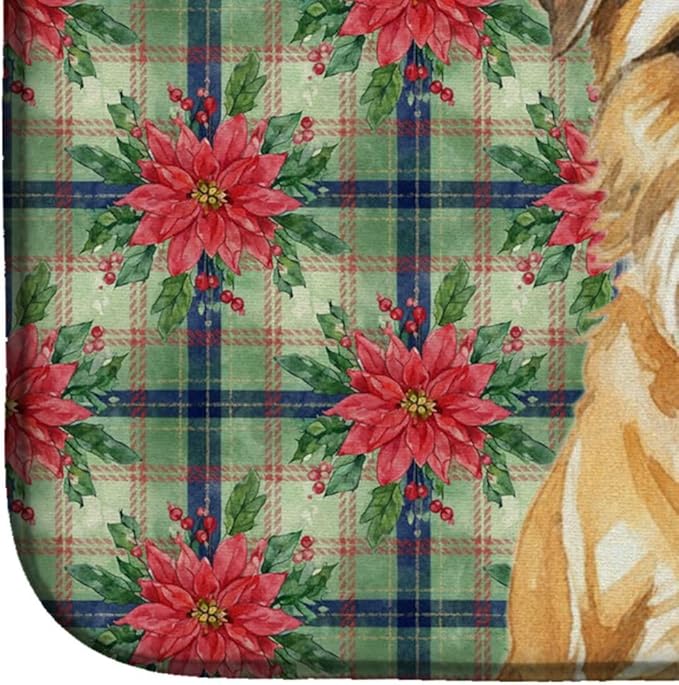Caroline's Treasures Wheaten Border Terrier Christmas PoinsettIas Dish Drying Mat Absorbent Dish Drying Mat Pad for Kitchen Counter Dish Drainer Mat for Countertop, 14 x 21", Multicolor