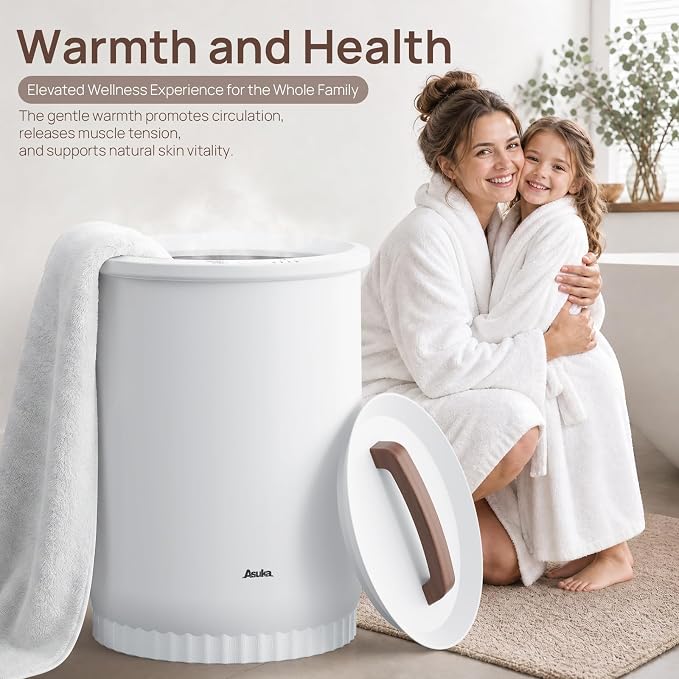 Asuka Towel Warmer, Large Towel Warmer for Bathroom with Wood Handle, 4 Delay Settings&Auto Shut Off, Towel Warmer Bucket Fits Two 40"X70" Oversized Towels, Bathrobes, Blankets, PJ's and More, White