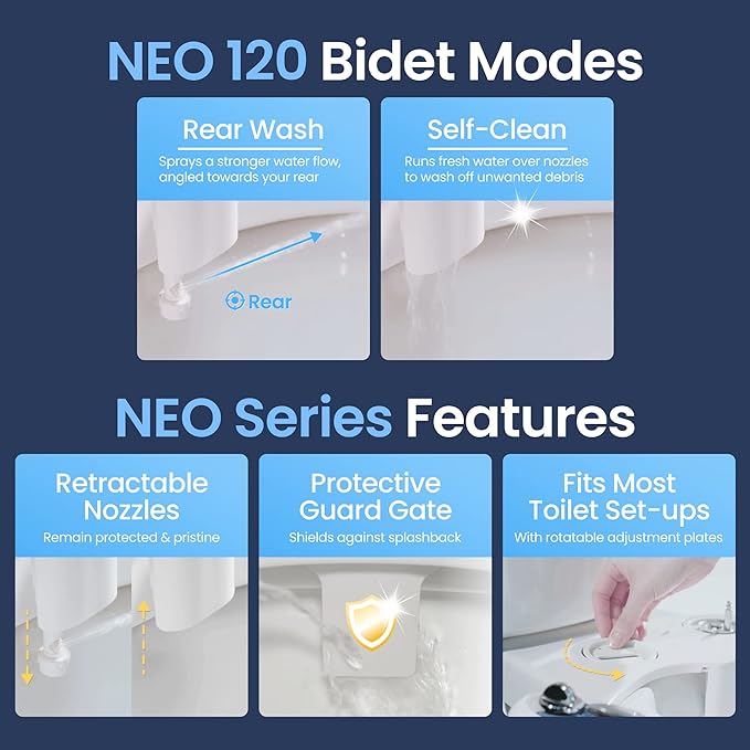 LUXE Bidet NEO 120 - Value 2-Pack Bidet Attachments, Self-Cleaning, Non-Electric (Rose Gold & White)