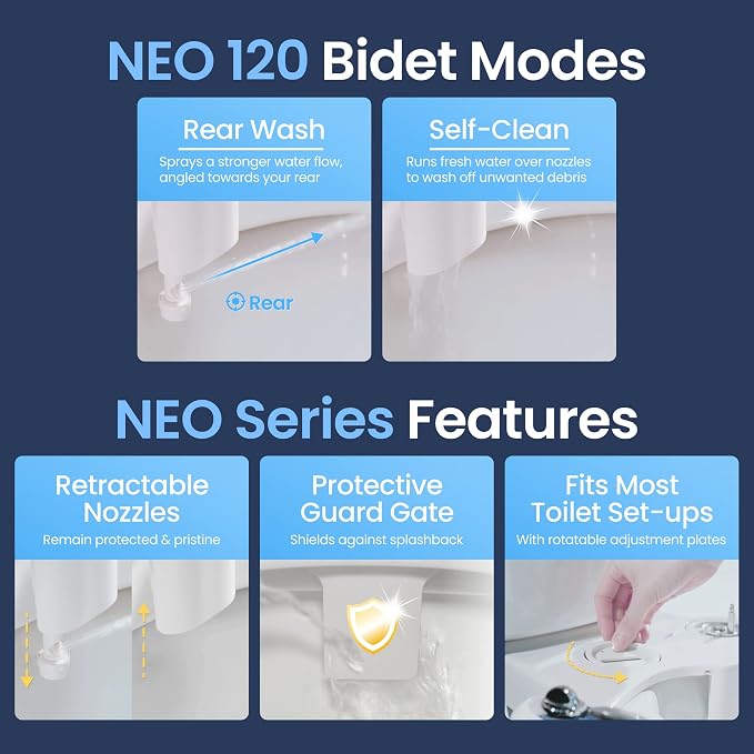 LUXE Bidet NEO 120 - Single Nozzle, Self-Cleaning, Non-Electric Bidet Attachment for Toilet Seat, Adjustable Water Pressure, Rear Wash (Blue)