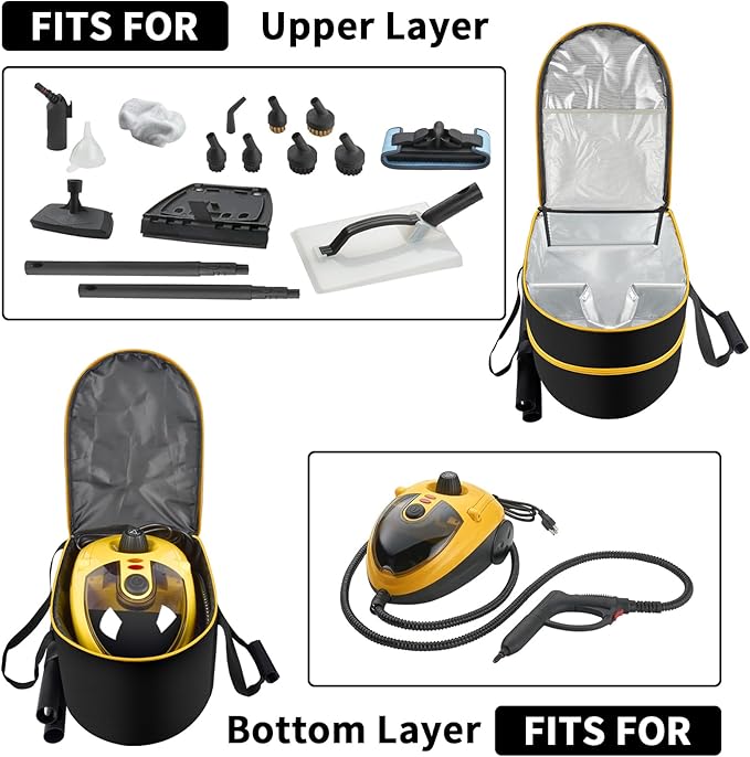 Bag for Wagner Spraytech 0282014 905e/915e/925e Portable Steam Cleaner, Foldable Handheld Steamer Storage Case for 18 Accessories Cleaning Brushes, Wallpaper Steam Plate with Pockets-Bag Only(YELLOW)