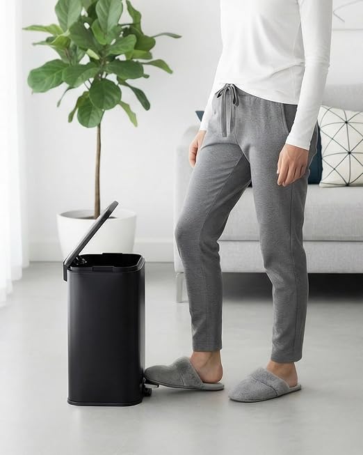 Garvee 5.2 gal Bathroom Trash Can, Step Garbage Can with Soft-Close Lid, Stainless Steel Recycling Bin with Removable Inner Bucket, Rectangular Waste Container for Kitchen, Living Room, Office, Black