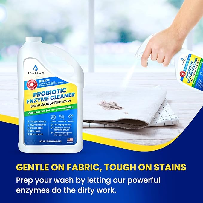 Bastion Probiotic Enzyme Cleaner - Professional Strength Solution -One Gallon- Natural Bio-Enzymatic Stain & Odor Remover - No Rinse Formula - Dye Free (Packaging May Vary)