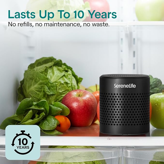 SereneLife Fridge Deodorizer & Odor Eliminator, Multi-Use Refrigerator Deodorizer Aluminum Pod for Freezer, Closet, Car, Shoes & Enclosed Spaces, Compact, Reusable & Lasts Up to 10 Years (Black)