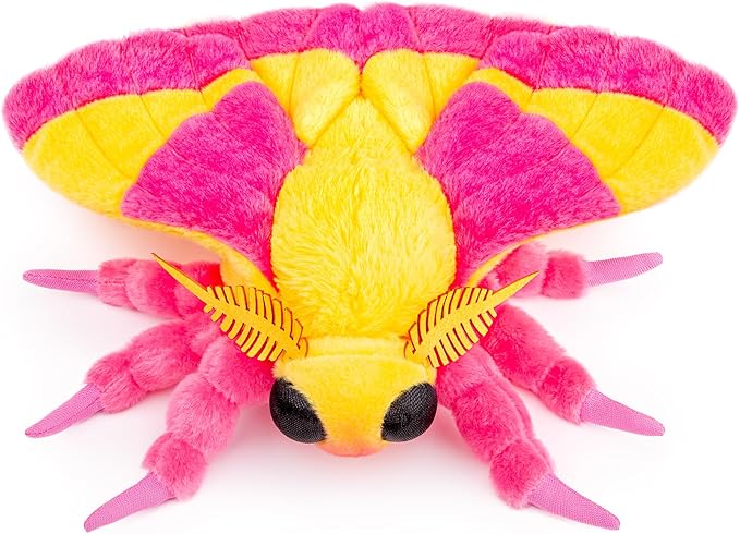 Rosy Maple Moth Plush Toy - Lifelike Stuffed Animal with Realistic Soft Pink Wings, 11in, Simulation Butterfly Plushie Model Toy